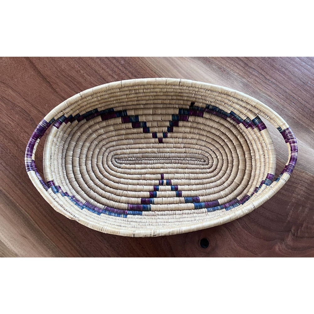 African Decorative Oval Basket Tray with Handles